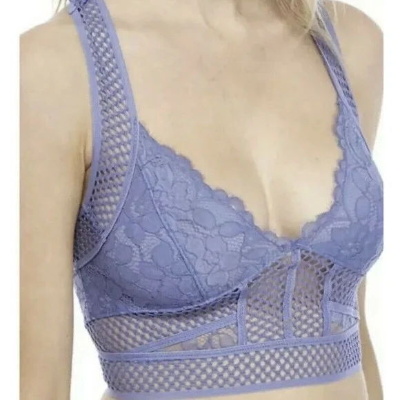 New FREE PEOPLE Small S Brami Bralette Longline Bra Lace Sitting Pretty Blue NWT - Picture 3 of 5